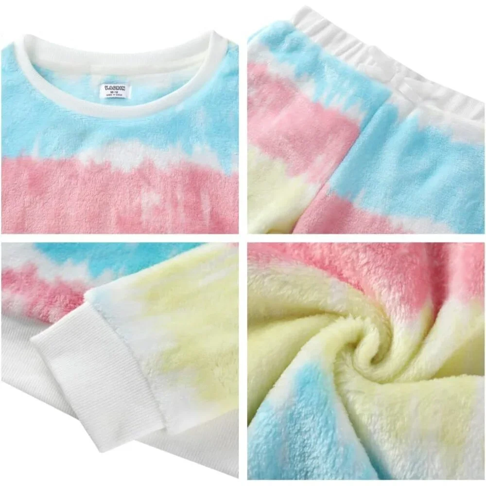 Girls Fleece Pajamas, Soft Cozy Pullover Sweatshirt Pants Set for Kids 7-16 Year